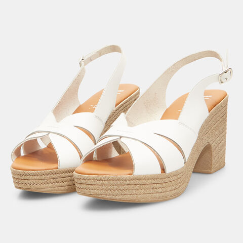 Sandalias de mujer de piel con tacón ancho , Blanco Sandalias de mujer de piel con tacón ancho , Blanco